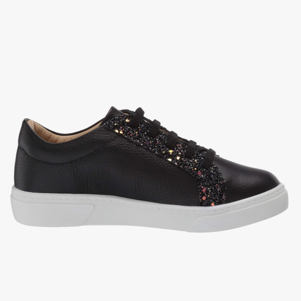 Marc Joseph Big Girls Handcrafted Black Leather Glitter Slip On Sneakers